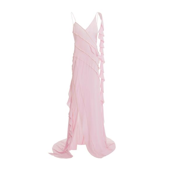Victoria Beckham $2390 Asymmetric Bias Frill Ruffle Silk Dress Pink Size 2 - Picture 5 of 11